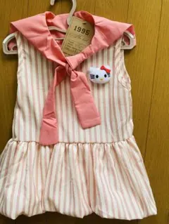 女の子用 セーラー風ワンピース ピンクストライプ ハローキティ付き