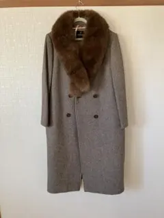 極美品/伊太利屋】アンゴラ混 リアルファー ロングコート ベルト付 