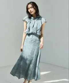 フレイアイディー ロングフレアスカート 【0】 ブルー ボタニカルフラワー 夏