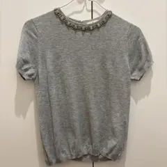 LANVIN en Bleu ビジュー付き半袖ニット グレーのサムネイル
