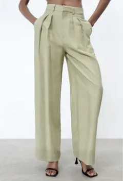 新品タグ付き　ZARA ダーツワイドパンツ　XS グリーン