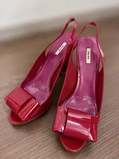 ミュウミュウ　miumiu パテント　リボン　ハイヒール　スリングバック　37
