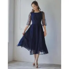 新品✨DRESS PLUS レース シフォン ドレス ネイビー S 結婚式