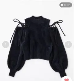 NICE CLAUP 肩あきリボンフェザーニット