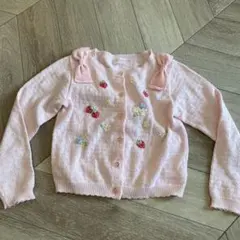 mezzo piano ピンク カーディガン L 130〜140 刺繍　リボン