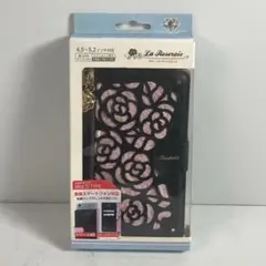 スマホケース 手帳型 マルチ バラ おしゃれ ブラック×パープル 35