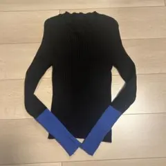 リブ編み長袖ニットトップス 黒と青