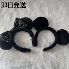 カチューシャ ディズニー ミッキー ミニー 黒 ノーマル リボン スパンコール
