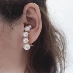 30 パールクリップピアス　パール5連 おしゃれ　ピアス