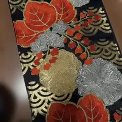 【極美品】袋帯 六通 正絹 黒地 菊桐文様 青海波 振袖・礼装用