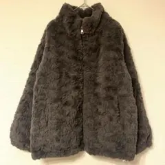 ファッション 無地 ファーアウター スタンドカラー 長袖 L 灰 ポリエステルのサムネイル