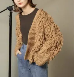 KBFパッチワークループニットカーディガン　フリンジ