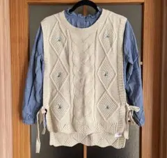 ✨Samansa Mos2 サマンサモスモス花刺繍脇リボンベスト