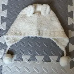 【値下げ】petit main サイズ48 オフホワイト うさぎ耳 ベビー帽子