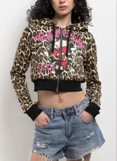 エドハーディー Ed Hardy ヒョウ柄 レオパード クロップ フーディーのサムネイル