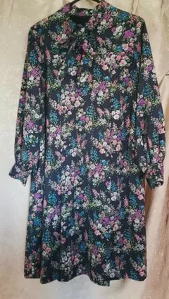 ワケあり ハンドメイド ボウタイワンピース ボタニカル 花柄