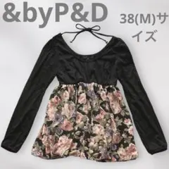 【新品】&byP&D 花柄カットソー　チュニック　ミニワンピース　M 黒のサムネイル
