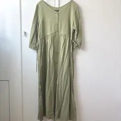 春　カーキ　七分　前ボタン　ワンピース　レーヨン