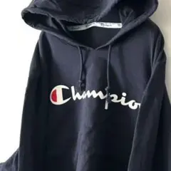 チャンピオン ロゴ スウェット パーカー ネイビー 紺色 古着
