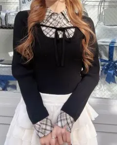 INGNI イング チェックシャツドッキングフロントリボンニット