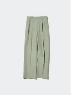 ユニクロ　タックワイドパンツ　ツータック　グリーン　丈標準