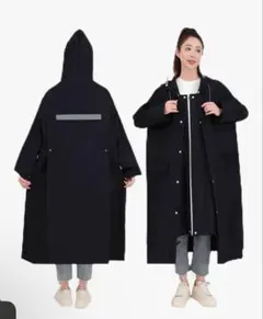 レインコート レディース メンズ 用　レインウェア ロング丈 ネイビーLサイズ