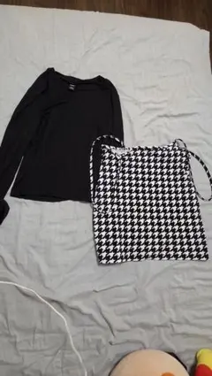 SHEIN 長袖カットソー 千鳥格子柄キャミソール 2点セットのサムネイル