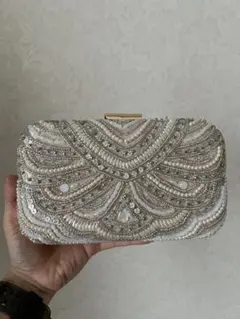 シルバー ビーズ刺繍 クラッチバッグ