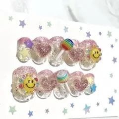 No.105 ネイルチップ　韓国　個性派　ハート　ポップ　カラフル