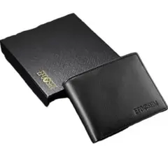 EFOSHM二つ折り財布 メンズ ブラック レザー調 コンパクト 薄型 スレあり