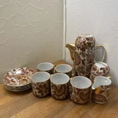 【昭和レトロ】70s ヴィンテージ ティーセット フルセット ポット付 金彩花柄