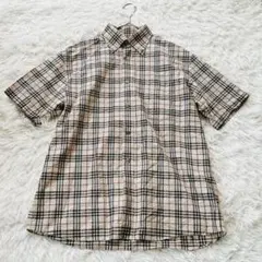 【美品】バーバリー ロンドン 半袖シャツ チェック ベージュ L 綿100%