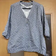 五分袖 Vネック ドット柄 シャツ