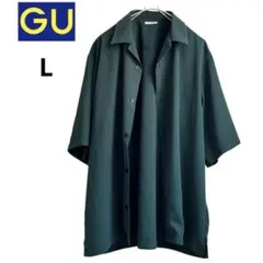 GU ジーユー オープンカラーシャツ ダークグリーン Lサイズ 5分袖のサムネイル