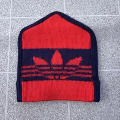 90s adidas デサント製 赤 紺archive beanie ニット帽