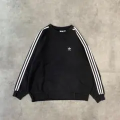 adidas アディダス スウェット ロゴ刺繍 ライン M 黒 白 11311