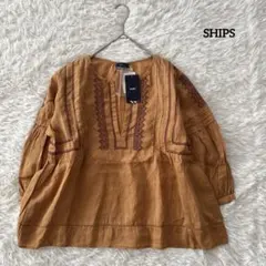 【未使用タグ付】SHIPS 刺繍ブラウス プルオーバー リネン100%