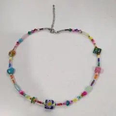 ミリフィオリ　マルチカラー ビーズネックレス ハンドメイド