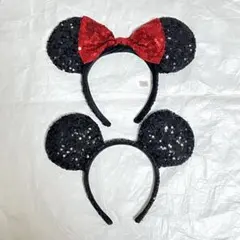 ディズニー　カチューシャ　スパンコール　２点セット　ミッキー　ミニー