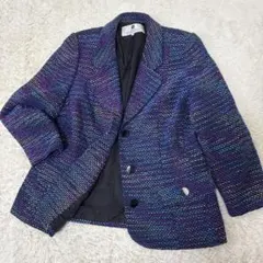 美品【4L】ジバンシー　テーラードジャケット　青　カラーネップ　ミックスツイード