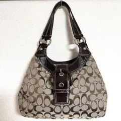 美品 コーチ ショルダーバッグ ソーホー 三日月 キャンバス 本革 シグネチャー