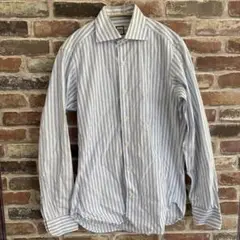 BEAMS 青と白のストライプ 長袖シャツ　ワイシャツ