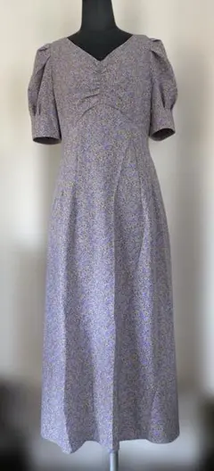 SNIDEL 紫色 花柄 Vネック ロングワンピース