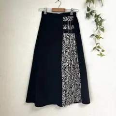 良品✨レオパード切替ロングスカート サイドベルト Aライン 異素材 ウエストゴム