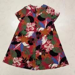 カジュアル ワンピース ひざ丈 赤 花柄 M 綿100 旅行 普段着 夏