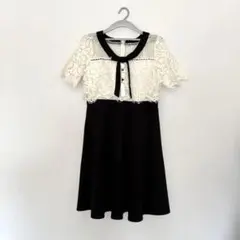 TIKA レース半袖ワンピース 黒と白のコンビネーション L 甘可愛女子