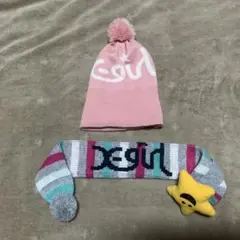 X-girl ピンクニット帽と星型マフラーのセット