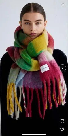 【即日発送】ノイズ　マフラー　ボリュームフリンジブロックチェックマフラー