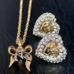 美品ニナリッチ　リボンモチーフネックレス ぷっくりハートイヤリングセット