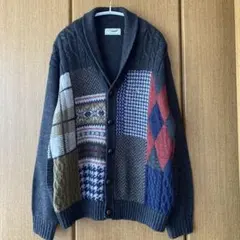 Crocodile ニットカーディガン ・ダークグレー クレイジーパターン　M